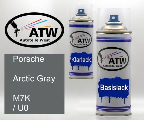Porsche, Arctic Gray, M7K / U0: 400ml Sprühdose + 400ml Klarlack - Set, von ATW Autoteile West.